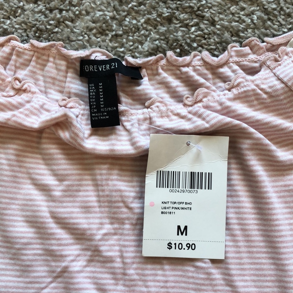 *SOLD* NEW Forever 21 Striped Off the Shoulder Crop Top - Picture 4 of 5